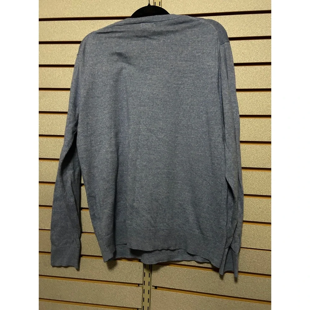 Old Navy Mens V-Neck Sweater Light Blue Heather Cotton Blend Size L Long Sleeve